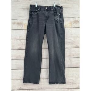 American Eagle Curvy Straight Jeans Womens 12 Black Medium Wash Denim